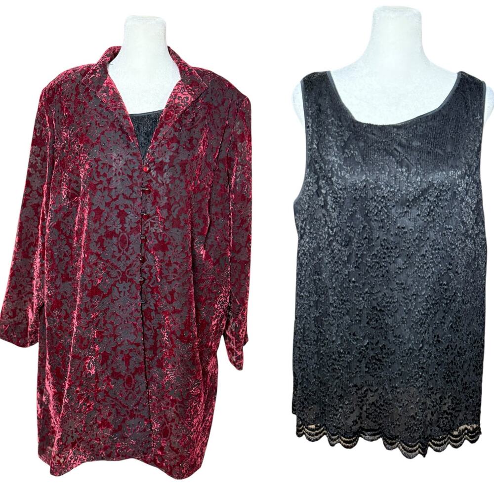 Silhouette Blouse Set Women Plus Size 16 Floral Burnout Velvet Sheer Lace Artsy